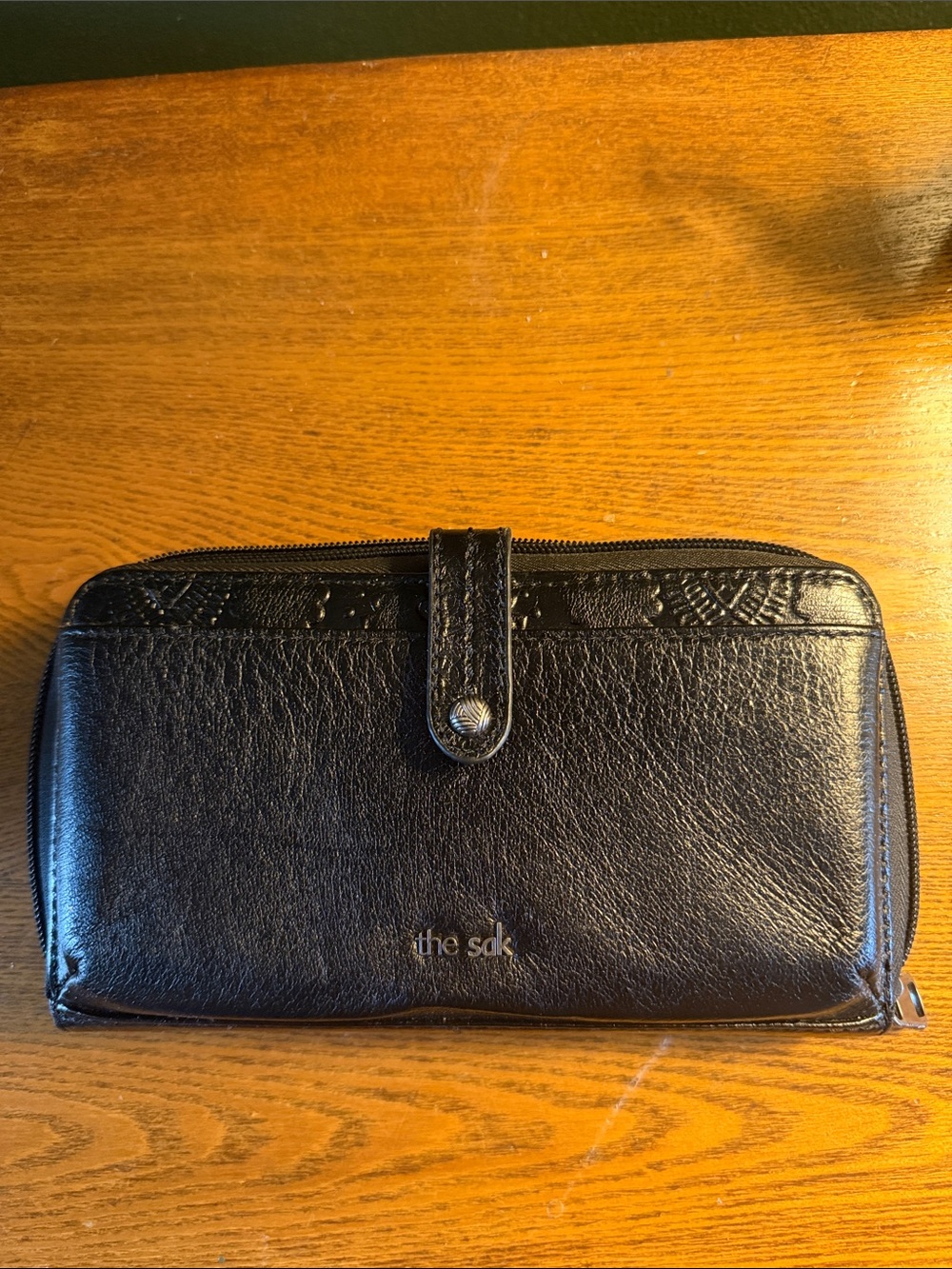 The Sak Black Leather Zip-Around Wallet/Wristlet/Clutch with Two Straps